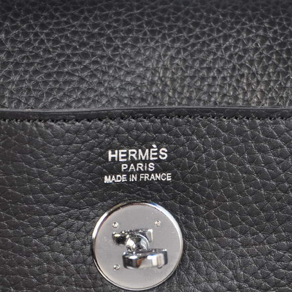 High Quality Replica Hermes Lindy 30CM Havanne Handbags 1057 Black Leather Silver Hardware